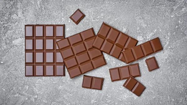 Vista Superior Saborosas Barras Chocolate Quebradas Como Lanche Ingrediente Para — Fotografia de Stock