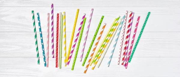 Top View Bright Striped Green Yellow Pink Purple Cocktail Straws — Stock Photo, Image