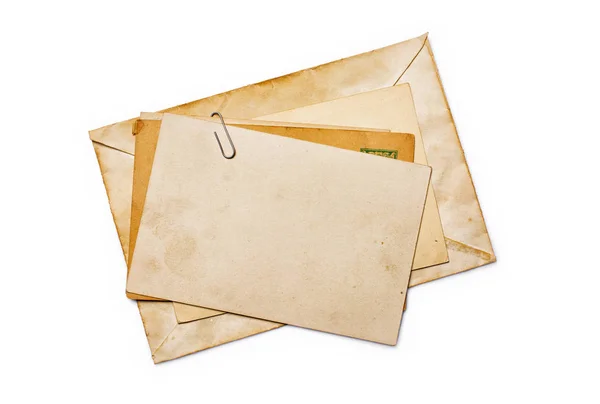 Mockup Eski Vintage Kağıt Zarflar Posta Kartları Ile Beyaz Arka — Stok fotoğraf