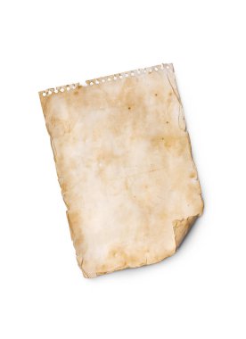 Mockup beyaz arka plan üzerinde izole boş eski vintage sararmış kağıt levha