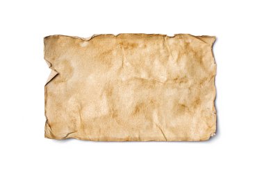 Mockup beyaz arka plan üzerinde izole boş eski vintage sararmış kağıt levha