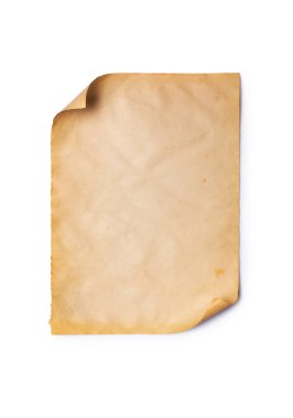 Mockup beyaz arka plan üzerinde izole boş eski vintage sararmış kağıt levha