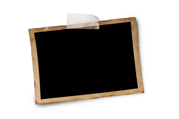 Макет Старого Винтажного Черного Листа Бумаги Скотчем Изолированного Белом Фоне — стоковое фото
