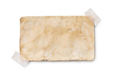 Beyaz arka plan üzerinde izole bant ile boş eski vintage sararmış kağıt sayfasının mockup