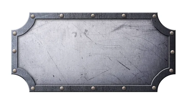 Gri grunge metalik tabela üzerinde beyaz arka plan üzerinde izole tasarımı için perçin figürlü çerçevede çizik