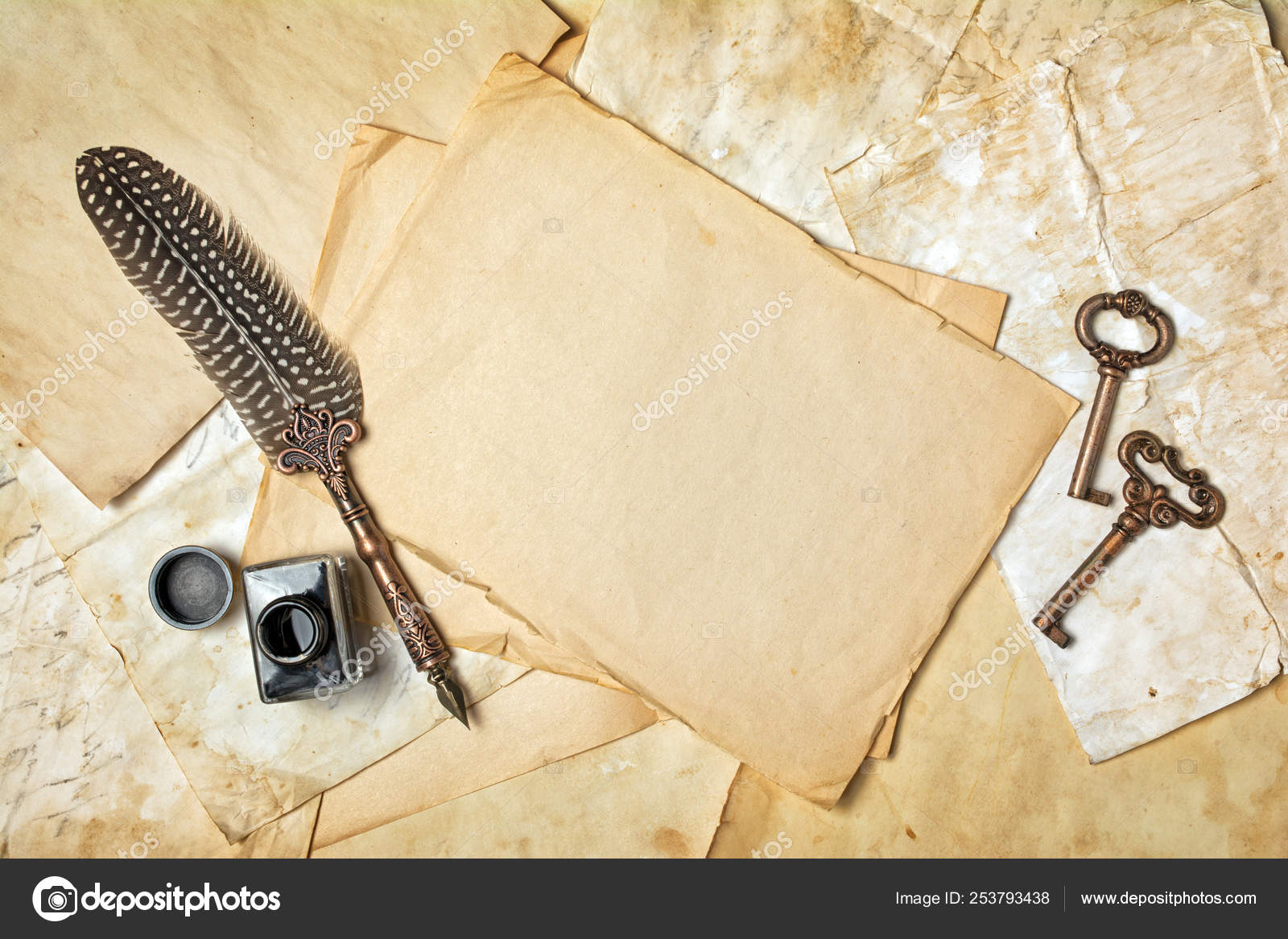 Download Mock Up Of Empty Vintage Paper Sheets With Quill Pen And Ink Stock Photo C Viktoriya89 253793438 Yellowimages Mockups
