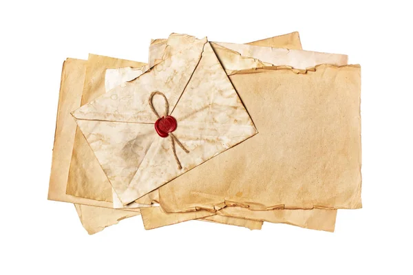 Mock up of empty old vintage yellowed papers with red wax seal — Stock Photo, Image