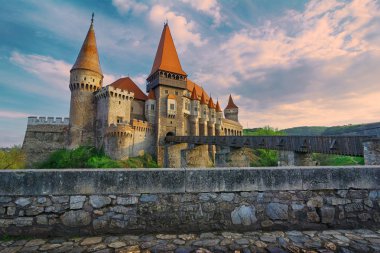 Picturesque view of the medieval Corvin or Hunyad castle clipart