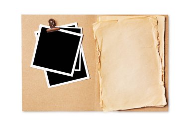 Boş eski sararmış kağıt ve vintage fotoğraf için mockup ile Klasör