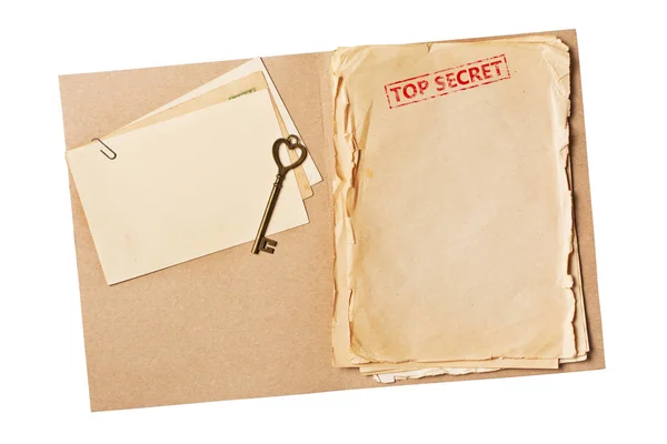 Carpeta con papel amarillento viejo de alto secreto y maqueta para tarjeta vintage —  Fotos de Stock