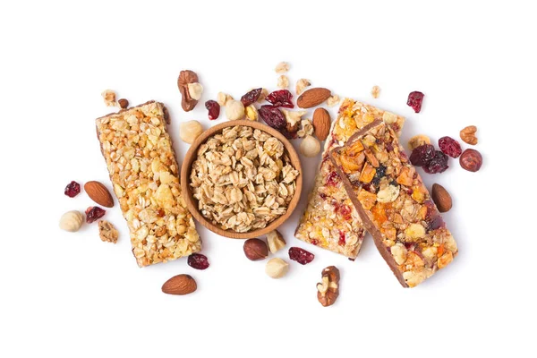 Barra de granola con arándanos secos y frutos secos para una nutrición saludable — Foto de Stock