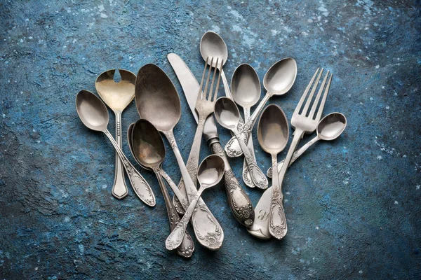Set of vintage silver cutlery — Stock Photo, Image