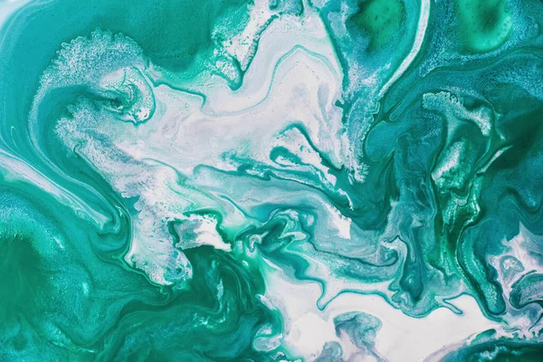 Close Van Gemengde Turquoise Witte Abstracte Marmeren Textuur Handgeschilderd Mooi — Stockfoto