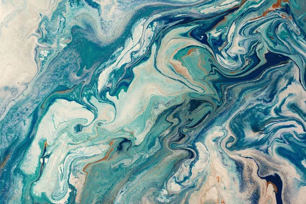 Gros Plan Texture Mixte Turquoise Marbre Abstrait Blanc Peint Main — Photo