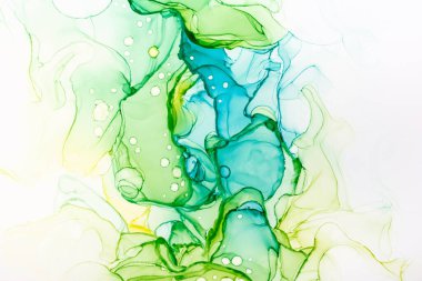 Beyaz, modaya uygun duvar kağıdına karışık yeşil ve turkuaz soyut dokular. Tasarım projesi için arka plan olarak davetiye veya tebrik kartları, el ilanı, poster, sunum, ambalaj kağıdı