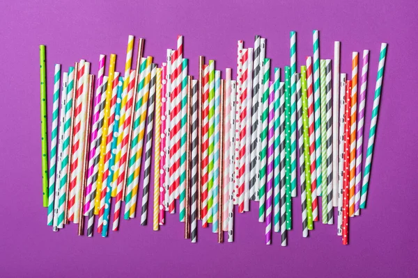 Top View Bright Striped Green Yellow Pink Blue Cocktail Straws — Stock Photo, Image