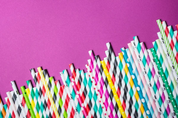 Top View Bright Striped Green Yellow Pink Blue Cocktail Straws — Stock Photo, Image