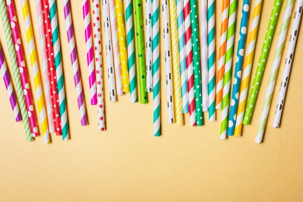 Top View Bright Striped Green Yellow Pink Purple Cocktail Straws — Stock Photo, Image