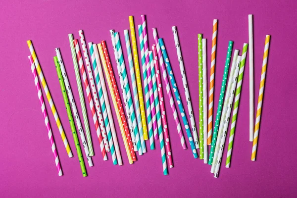 Top View Bright Striped Green Yellow Pink Blue Cocktail Straws — Stock Photo, Image