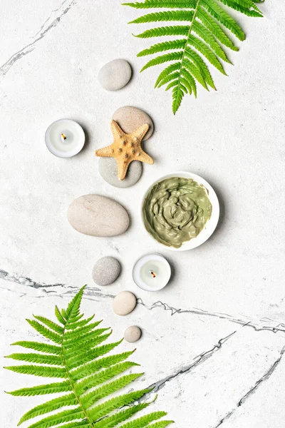 Spa Beauty Concept Top View Grey Sea Stones Cosmetic Clay — Stock Photo, Image