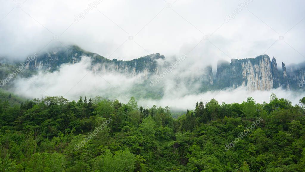 Cloudy view of Mufu Grand canyon in Enshi Hubei China