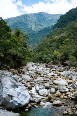 Nehir manzaralı taroko gorge Ulusal Parkı Hualien Tayvan yılında Shakadang izi boyunca mermer taşlarla