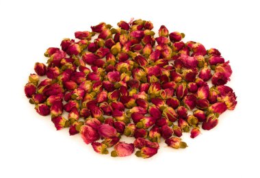 Beyaz arka plan üzerinde izole daire içinde kuru gül goncası