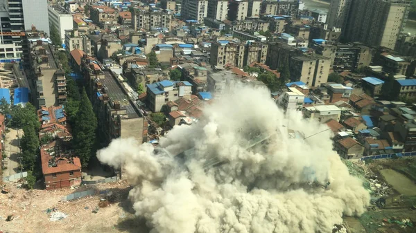 Demolición Del Edificio Del Centro Por Implosión Controlada China — Foto de Stock