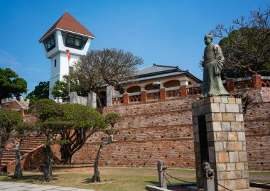 Anping fort veya fort Zeelandia Tainan Tayvan'da Koxinga eski Hollandalı stronghold heykeli göster