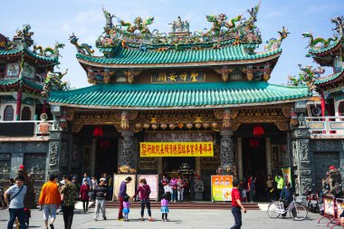 19 Şubat 2018, Anping Tainan Tayvan: Anping kaitai matsu tapınağın Anping bölgesinde Çin yeni yılı kutlamaları sırasında sokak görünümü