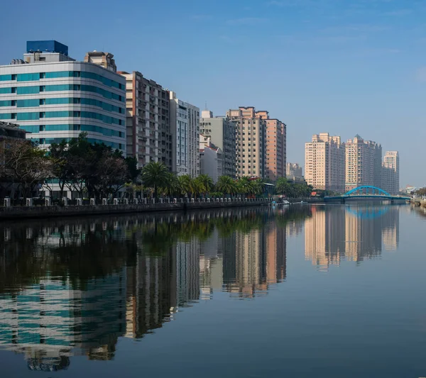Tainan Anping Canal River View Buildings Water Reflection Tainan Skyline — Stock Photo, Image