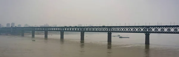 Panorama Del Viejo Wuhan Yangtze Great Bridge Puente Dos Pisos —  Fotos de Stock