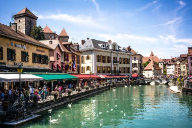 7 August 2018, Annecy France : Annecy cityscape wih Thiou river view bridge and palais de l isle in bakcground clipart