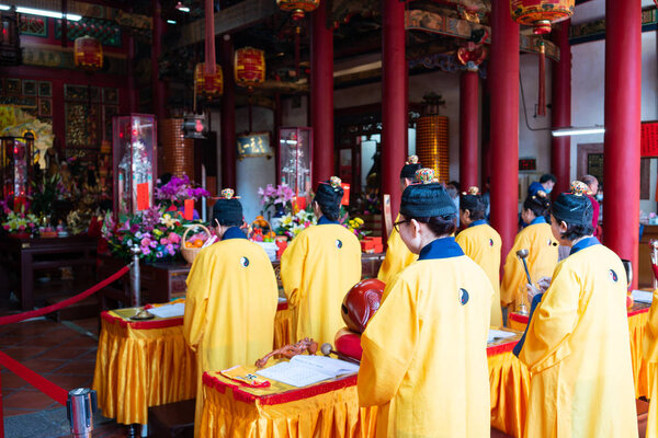 16 February 2018, Changhua Taiwan : Taoist monk people praying in Kaihua temple in Changhua Taiwan