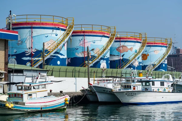 Febrero 2018 Kaohsiung Taiwán Puerto Kaohsiung Isla Cijin Con Barcos — Foto de Stock