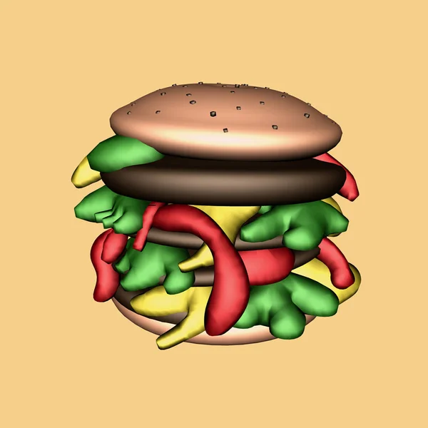 Fatty Cartoon Hamburger Illustration Isolated Orange Background — Stock Photo, Image