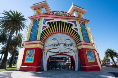 4 Ocak 2019, Melbourne Avustralya: 1912 Bay ay yüz girdisi, Luna Park St Kilda Melbourne Victoria Avustralya tarihi bir eğlence parkı