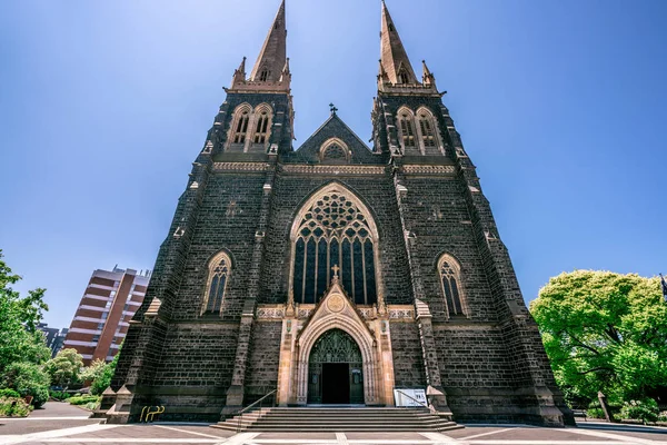 Framifrån Fasaden Patrick Cathedral Romersk Katolska Katedralen Kyrkan Melbourne Victoria — Stockfoto