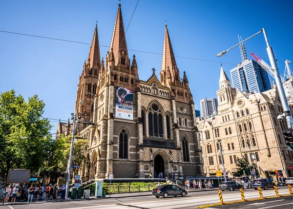 Enero 2019 Melbourne Australia Vista Calle Fachada Catedral San Pablo —  Fotos de Stock