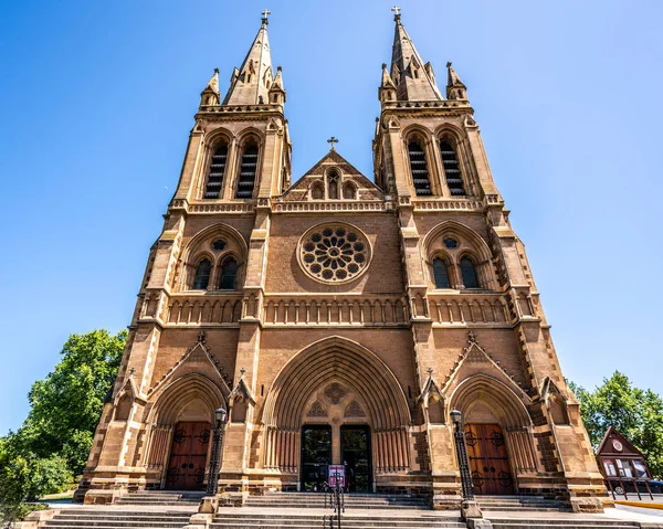 Framifrån Peter Cathedral Fasaden Anglikansk Kyrka Adelaide Australien — Stockfoto
