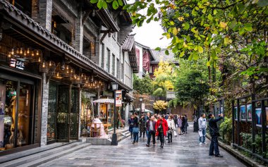 Kuanzhai Xiangzi sokakları aka Geniş ve N yaya sokak görünümü