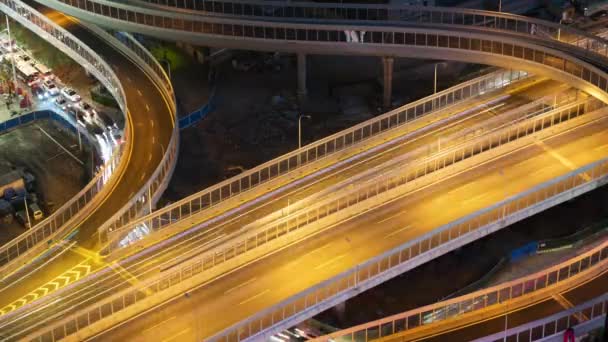 Tiempo Aéreo Lapso Tiempo Una Carretera Elevada Por Noche — Vídeo de stock