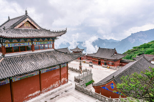 View of the Chengen temple in Fanjing moutain Guizhou China