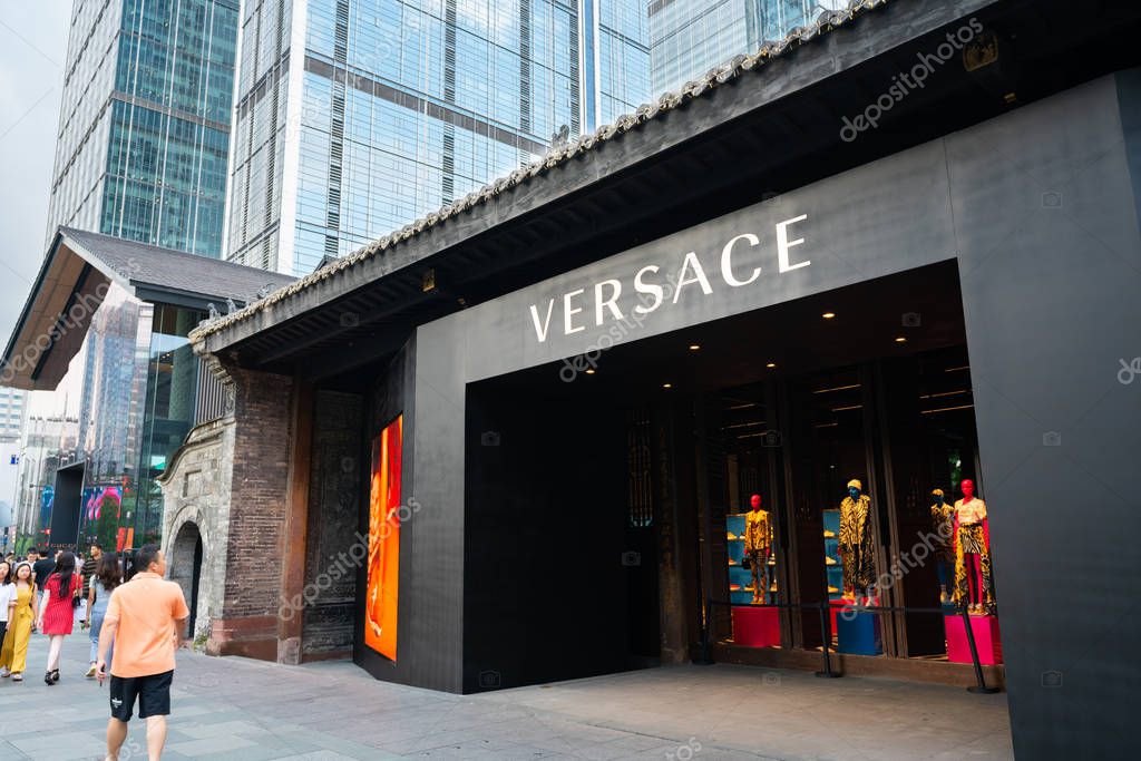 Chengdu China, 3 August 2019 : Versace shop in an old Chinese house at Sino-Ocean Taikoo Li in Chengdu Sichuan China