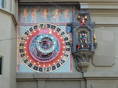 Close-up view of Zeitglockenturm or Zytglogge clock tower a 15th century landmark in Bern old town Switzerland clipart