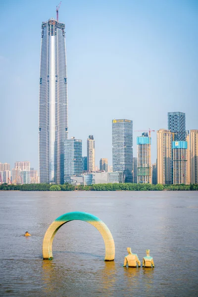 Wuhan China Agosto 2020 Vista Vertical Del Horizonte Wuhan Verano — Foto de Stock