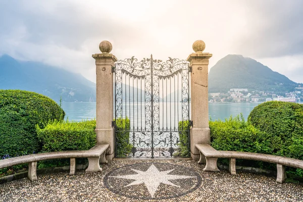 Ancienne Porte Fer Forgé Sur Les Rives Lac Lugano Dans — Photo