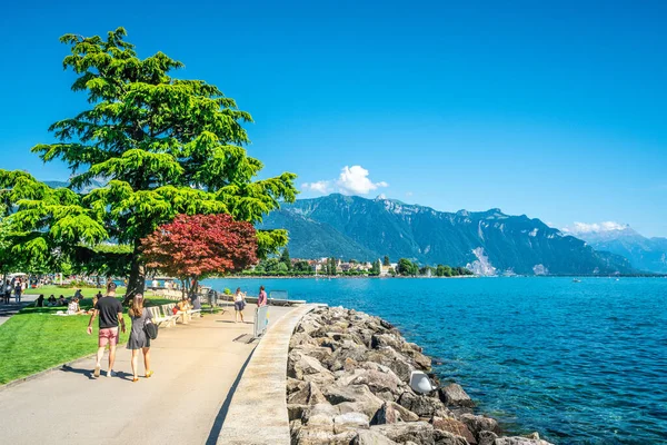 Vevey Suiza Julio 2020 Gente Caminando Por Paseo Peatonal Del — Foto de Stock