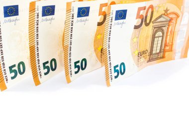 50 euro banknot para veya para birimi arka plan ve finansal kavramlar için beyaz arka plan kullanın izole yığını.