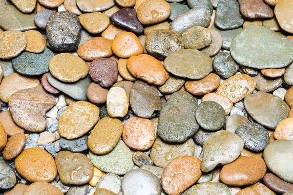 Nasse Braune Kieselsteine Steinstruktur Auf Dem Boden Badezimmer Abstrakte Natur — Stockfoto